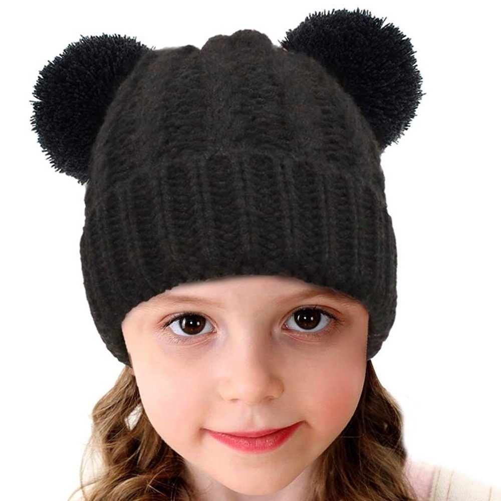 𝅺black toddler Pom ball winter hat